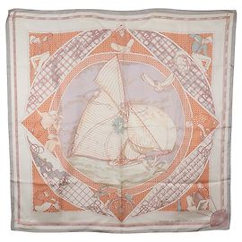 Lenço de seda branco Hermès Voyage Au Long Cours 90 Scarves Branco