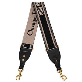 Black Dior Embroidered Cotton Adjustable Shoulder Strap with Ring Black