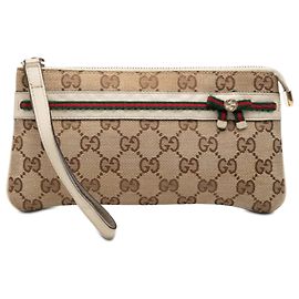 Clutch con polsino Gucci GG Canvas Web beige Beige