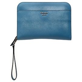 Blaue Prada Saffiano Clutch Blau