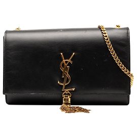 Saint Laurent Bolsa transversal Kate Classic Monogram em couro de vitelo liso preto, tamanho Medium Preto