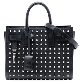 Bolsa Satchel Sac de Jour Studded em Grão de Pó Preto Saint Laurent Preto
