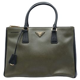 Bolsa Prada Medium Bicolor Saffiano Lux Galleria Double Zip marrom Marrom