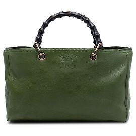 Bolsa Shopper Satchel Gucci Medium em couro de bezerro verde com bambu Verde