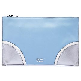 Blue Prada Tricolor Saffiano Clutch Blue