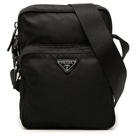 Borsa a tracolla con zip Prada Tessuto nero Nero