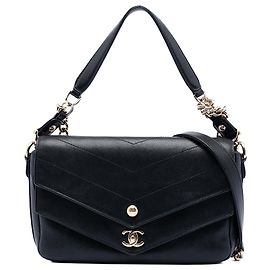 Bolsa Chanel Mini Quilted Sheepskin Double Chevron Flap Preta Preto