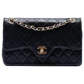Bolsa de Ombro Chanel Medium CC Quilted Lambskin Double Flap Preta Preto