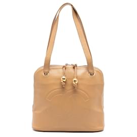 Bolsa de ombro Chanel CC Caviar Two Way Zip cor Tan Camelo