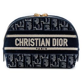 Dior Kosmetiktäschchen aus blauem Oblique-Samt Blau