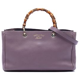 Bolsa Shopper Gucci Medium em couro de vitelo roxo com detalhe em bambu Roxo