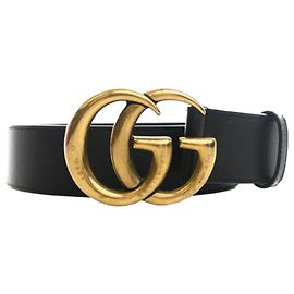 Cinto largo de couro de bezerro Gucci GG Marmont preto Preto