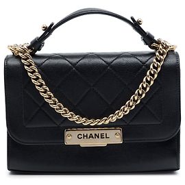 Borsa Chanel Small Quilted Grained Calfskin Label Click Flap Nera Nero