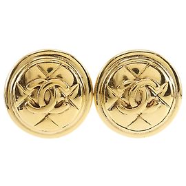 Orecchini a cerchio trapuntati Chanel CC placcati oro D'oro