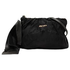 Borsa a tracolla nera Prada Tessuto Canapa Logo Bow Nero