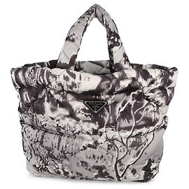 Tote acolchoado estampado em nylon Re Prada cinza Cinza