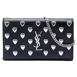 Borsa a tracolla Kate con monogramma e cuori borchiati in pelle di vitello nera Saint Laurent Medium Nero