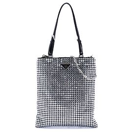 Bolsa Tote plana de cetim com detalhes em cristal e corrente preta Prada Preto