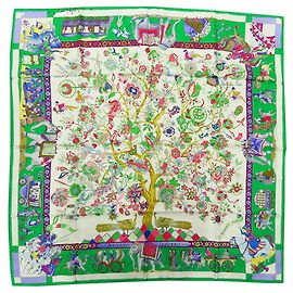 Lenço de seda Hermès Fantaisies Indiennes 90 verde Verde