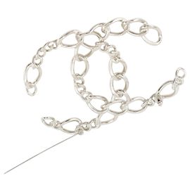 Silver Chanel CC Brass Openwork Chain Brooch Silvery