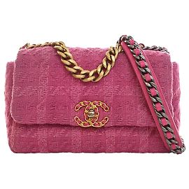 Bolsa Chanel Medium Tweed 19 Flap Rosa Rosa