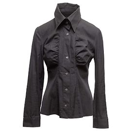 Black Dolce & Gabbana Ruched Long Sleeve Button-Up Top Size US S Black