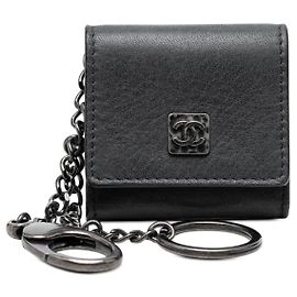 Black Chanel CC Calfskin Key Holder Case Black