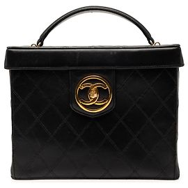Black Chanel CC Stitched Calfskin Turnlock Vanity Case Black
