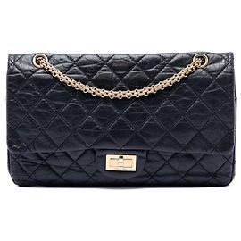 Borsa a tracolla Chanel Reissue 2.55 Double Flap 227 in pelle di vitello invecchiata trapuntata nera Nero
