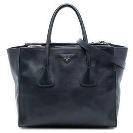 Black Prada Glace Calf Twin Pocket Double Handle Satchel Black