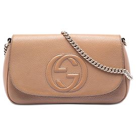 Bolsa transversal Gucci Soho Chain Flap em couro de bezerro Medium marrom Marrom