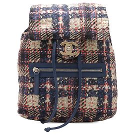Blue Chanel CC Nylon Tweed Printed Backpack Blue