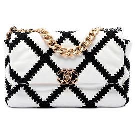 Bolsa Chanel Large 19 de couro de bezerro em crochê branco Branco