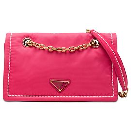 Borsa a tracolla con patta e catena Tessuto rosa Prada Rosa
