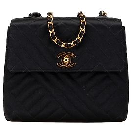 Bolsa transversal Chanel Mini Square Diagonal Quilted Satin Single Flap preta Preto