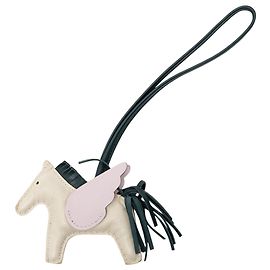 Pingente de bolsa Hermès Milo em pele de cordeiro e Swift Grigri Rodeo Pegase PM Chaveiro Rosa Rosa