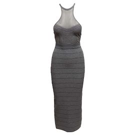 Grey Herve Leger Open Back Halter Bandage Maxi Dress Size US XS Grey