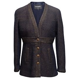 Navy Chanel Wool-Blend Metiers d'Art 2019 Collection Jacket Size FR 40 Navy blue
