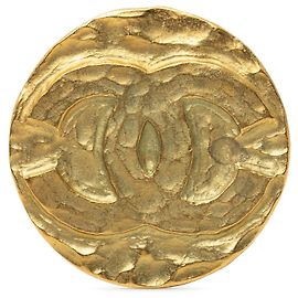 Broche médaillon plaquée or Gold Chanel CC Doré