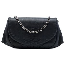 Borsa a tracolla con catena Black Chanel CC Caviar Half Moon Nero