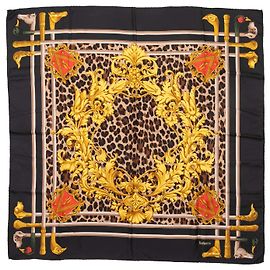 Pañuelo de seda vintage Burberrys con estampado barroco negro y multicolor Negro