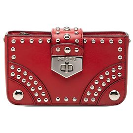 Clutch Elektra com fecho de torção e tachas em couro de bezerro City vermelho Prada Vermelho