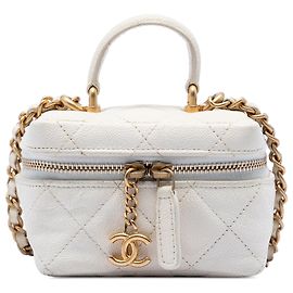 Bolso Vanity Chanel Mini Caviar con cadena y cierre de cremallera blanco Blanco