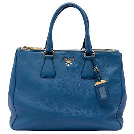 Sac cabas convertible à double fermeture éclair Blue Prada Vitello Daino Bleu