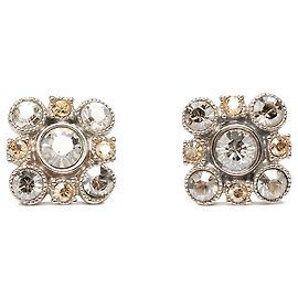 Orecchini a bottone floreali in strass e ottone argentato Chanel Argento