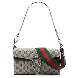 Bolsa de Ombro Gucci Small GG Supreme East West Dionysus com Aba Bege Bege