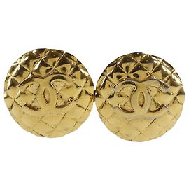 Brincos de pressão redondos Chanel CC acolchoados banhados a ouro Dourado