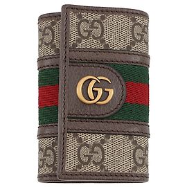 Beige Gucci GG Supreme Web Ophidia Key Case Beige