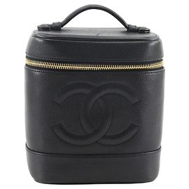 Black Chanel CC Caviar Vanity Case Black