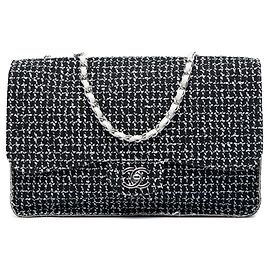 Borsa a tracolla Chanel Jumbo Classic Single Flap in tweed e pelle di vitello nera Nero